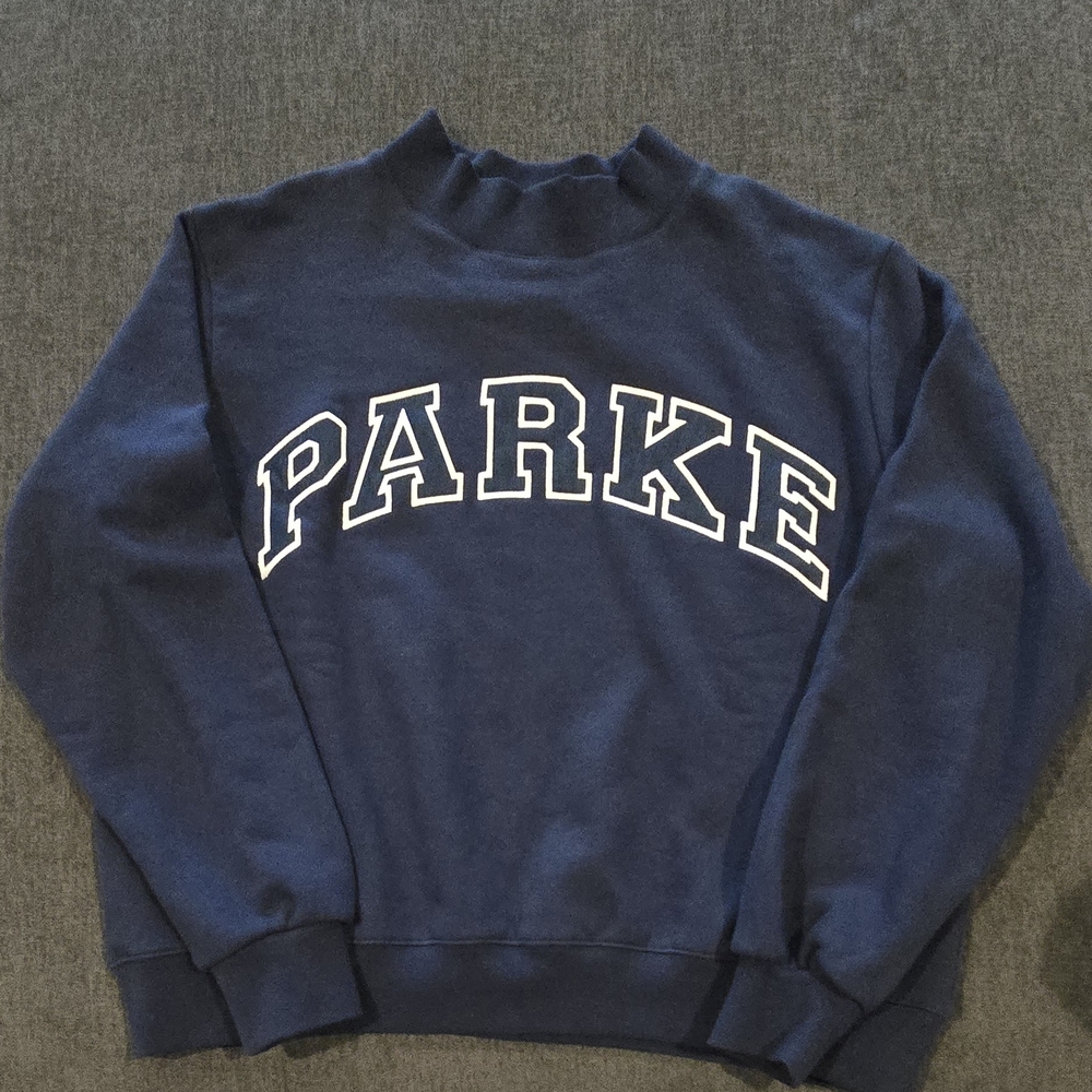 Parke RARE STAKT Navy Jean Parke Lettering L/XL Heritage Mockneck - Picture 3 of 8
